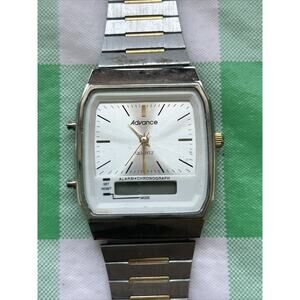 Advance Silver Gold Tone Chrono Alarm Analog Digital Watch